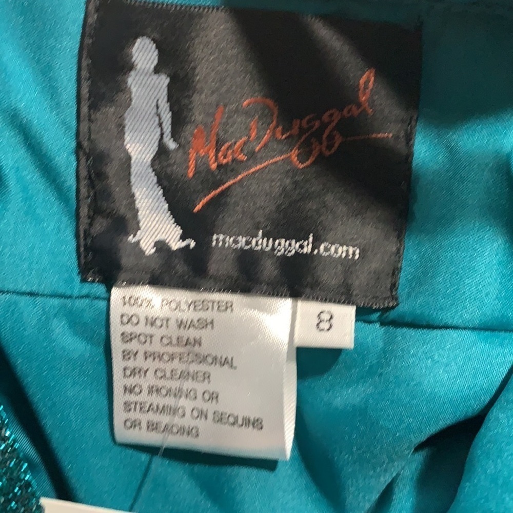 NWT Mac Duggal Green/Teal Embellished Sparkle A-Line Pleated Halter Gown Size 8 - Picture 10 of 11